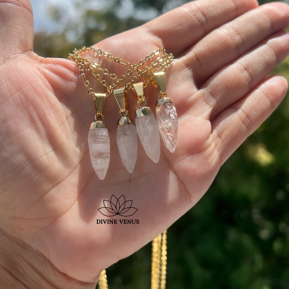 Clear Quartz Gold Plated Stainless Steel Necklace - Handmade With Love 💕